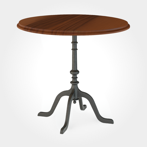 Runder Restauranttisch aus massivem europäischem Nussbaum. Die elegante Tischplatte kombiniert warme Maserung mit einem stabilen Gussfuß aus Eisen, vierbeinig konstruiert für sicheren Halt – ideal als Beizen- oder Bistrotisch mit klassischem Flair.