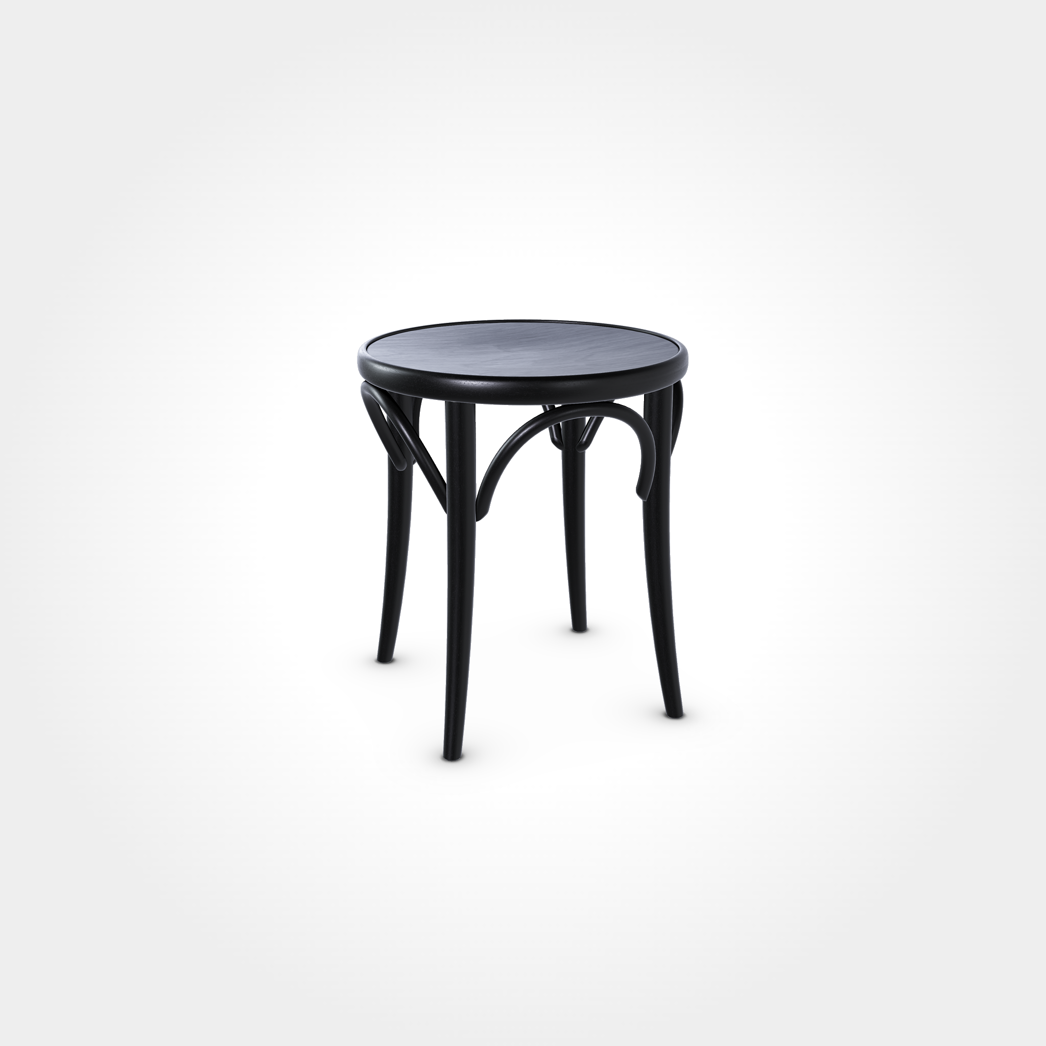 Zeitloser Beizenhocker in Dark Wenge, rund aus massivem Holz mit gebogenen Verstrebungen, perfekt für Restaurants, Bistros und klassische Cafés.