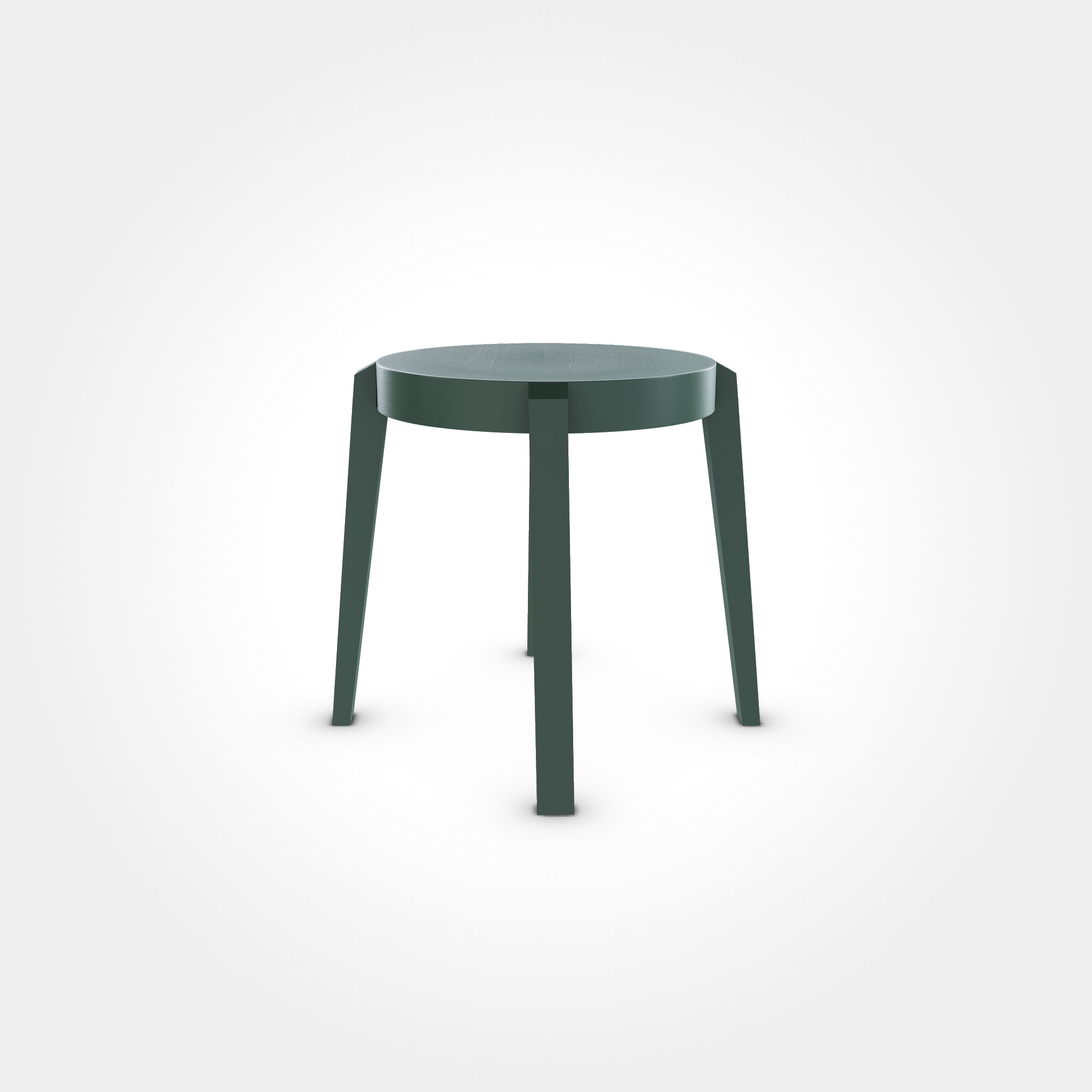 Runder Hocker in tiefem Grünton Deep Green mit vier Beinen, robustes Sitzmöbel für Beizentische in Restaurant, Bar oder Café