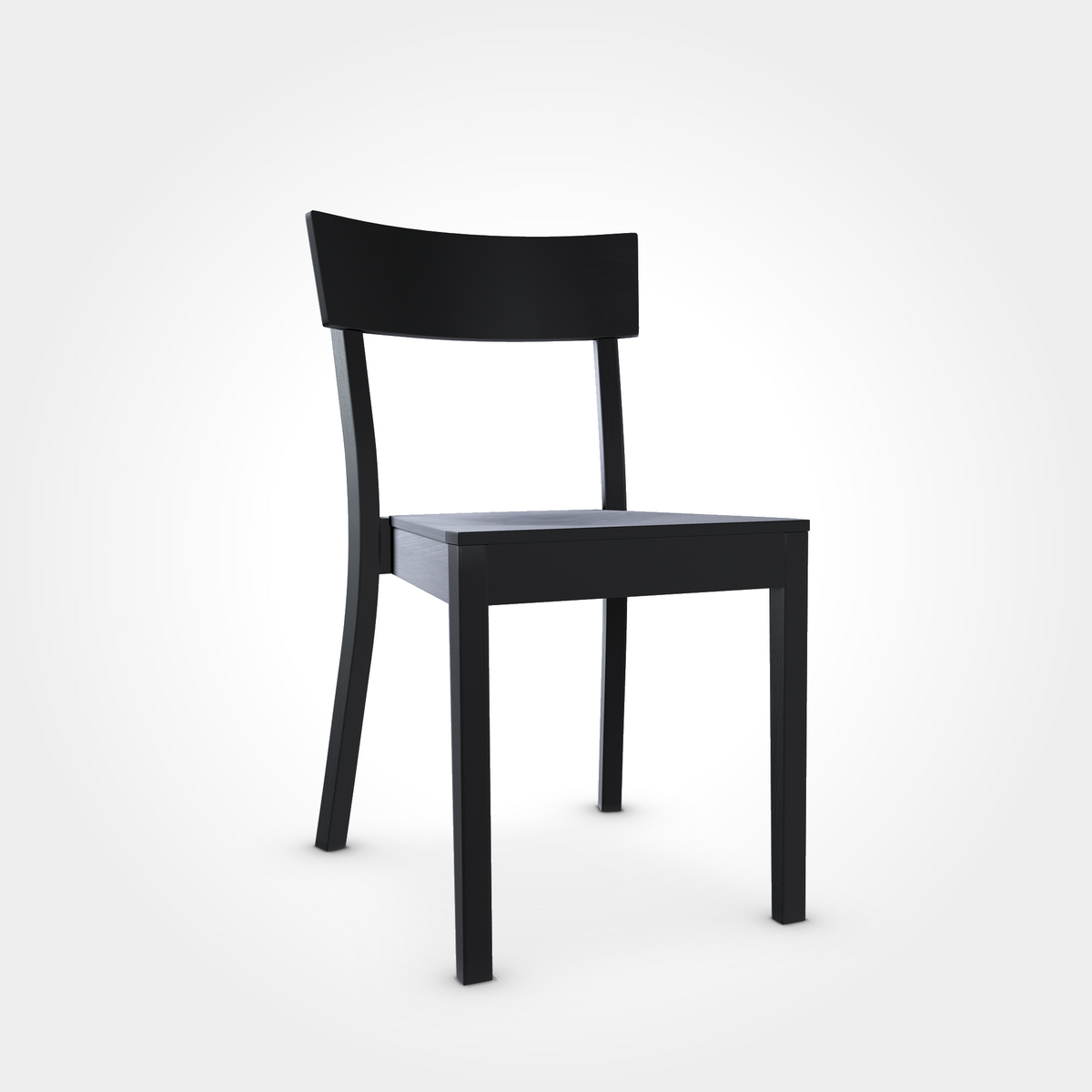 Bistrostuhl Bergamo mit Black Grain Oberfläche. Dunkle Holzmaserung, stapelbar und elegant – ein zeitloser Stuhl für Bars und Restaurants.